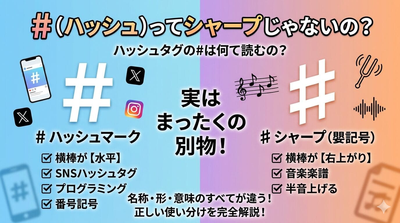 ハッシュ＃とシャープ♯の違い